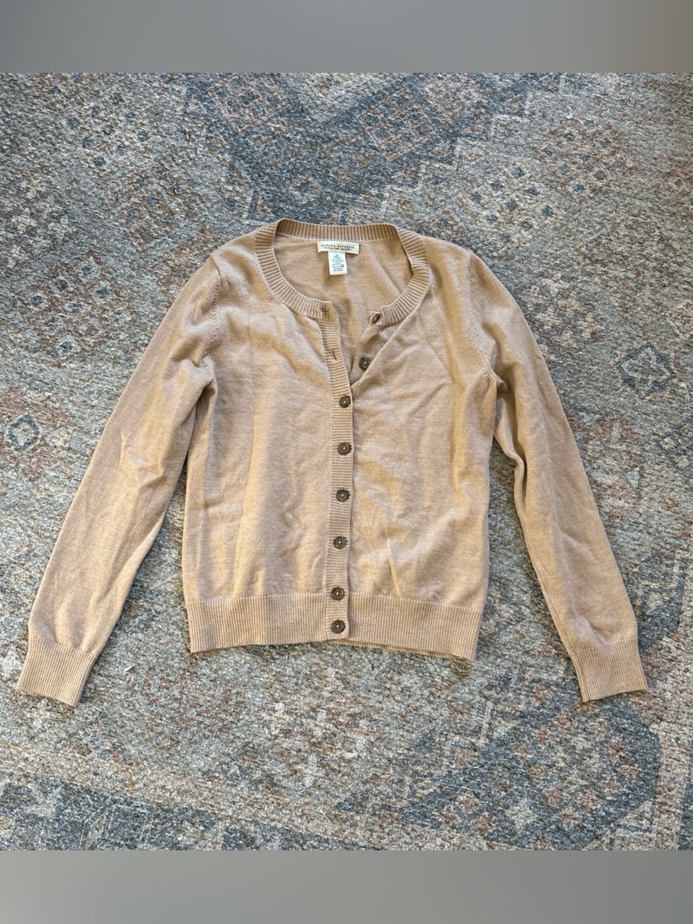 Banana Republic Merino Wool Taupe Crewneck Button-Front Cardigan